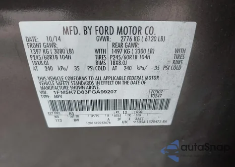 2015 Ford Explorer Xlt из США, поврежденный, VIN 1FM5K7D83FGA99207